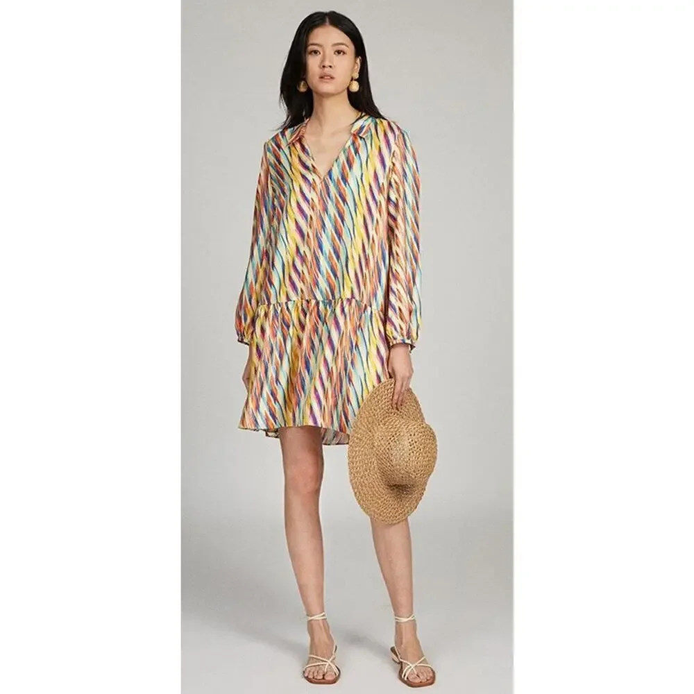 Saloni Jas 100% Silk Long Sleeve Mini Dress Womens Size UK 10 US 6 - Picture 1 of 10